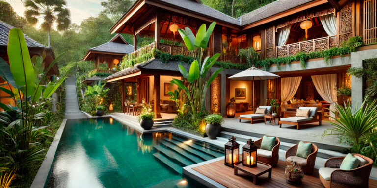 Estilo y Finanzas, escapada romántica, Banyan Tree Mayakoba, tarjeta de crédito, las mejores tarjetas de crédito, vista de una villa privada con piscina en Banyan Tree Mayakoba.